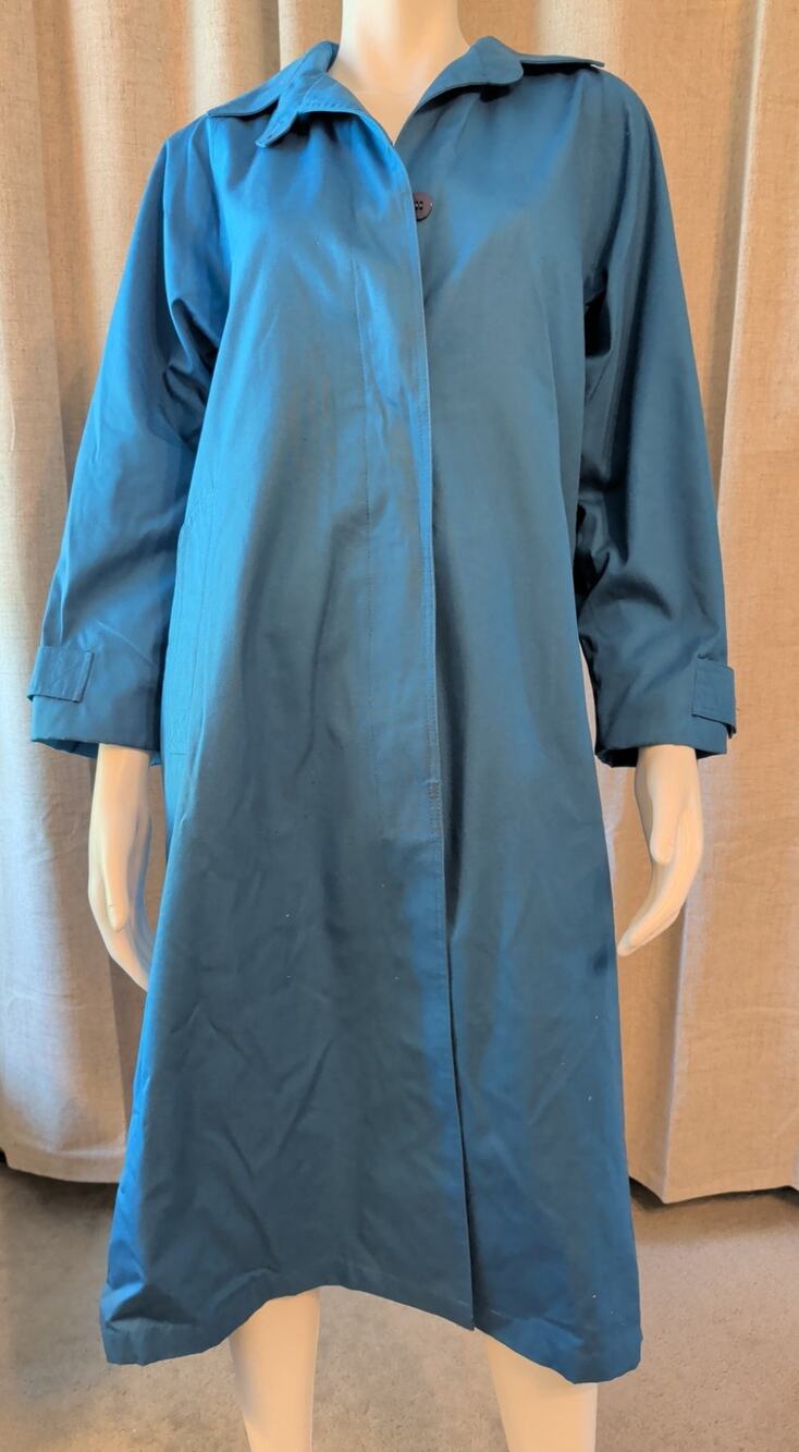 VTG 80s Blue Coat Collectibles Trench Coat Women's Size 14 Lined Hidden Buttons